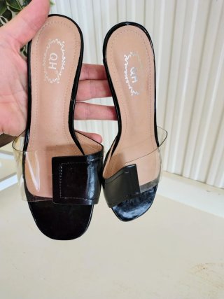 Sandalias de tacón negras transparentes QH