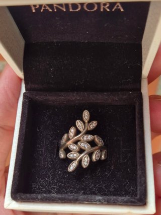 Pendientes y anillo Pandora hoja