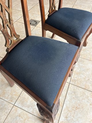 Set 2 Sillas Coloniales Madera Tapiz Azul