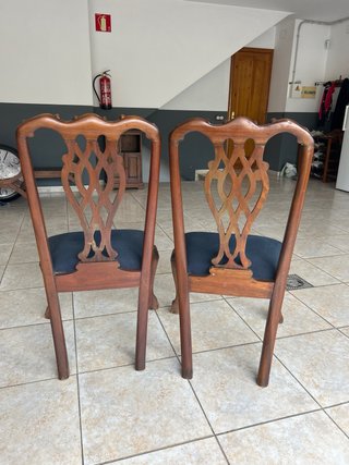 Set 2 Sillas Coloniales Madera Tapiz Azul