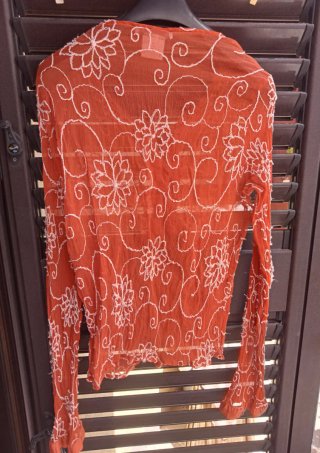 Camicia Germano Zama arancione con fiori bianchi