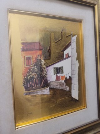 Quadro Foglia Oro Antico Anni '70