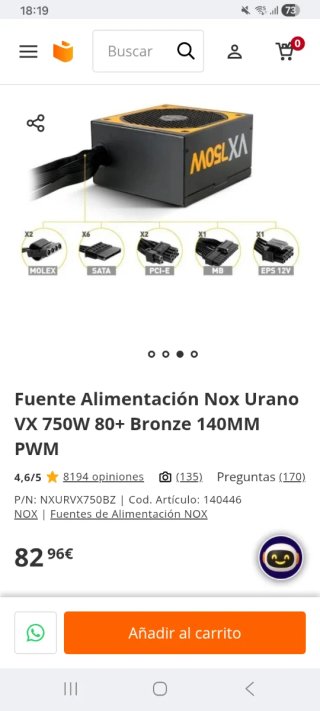 Fuente Nox Urano 750w Bronce