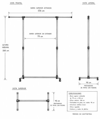 Perchero extensible con ruedas y freno (leer desc)