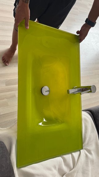 Lavabo de cristal verde pistacho