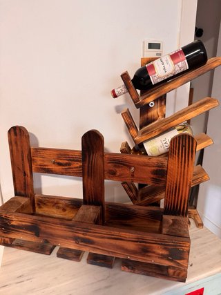 Botelleros Artesanal Vino y Copas Madera Rústica