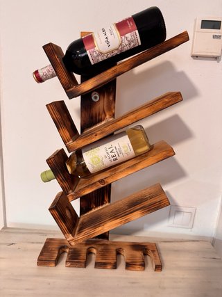 Botelleros Artesanal Vino y Copas Madera Rústica