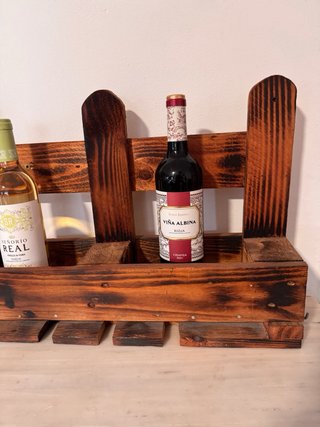 Botelleros Artesanal Vino y Copas Madera Rústica