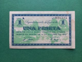 Billete 1 Peseta Ayuntamiento de Tamarite 1937