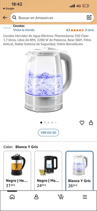 Hervidor Cecotec ThermoSense 350 Clear