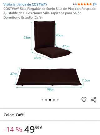 Silla de suelo plegable COSTWAY reclinable NEGRA