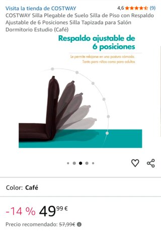 Silla de suelo plegable COSTWAY reclinable NEGRA