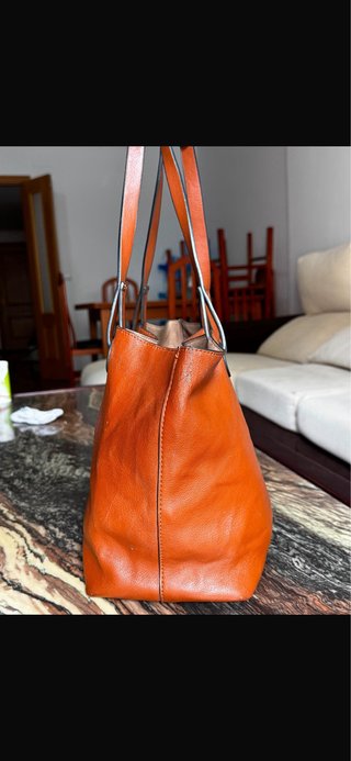 Bolso de piel grande marrón/naranja