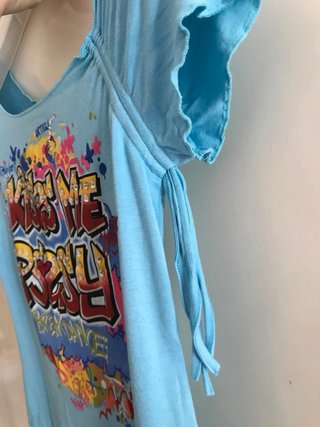Top vintage turchese con stampa