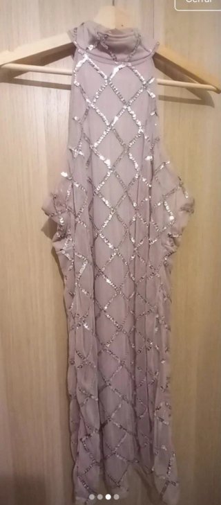 Vestido fiesta lentejuelas rosa y plata