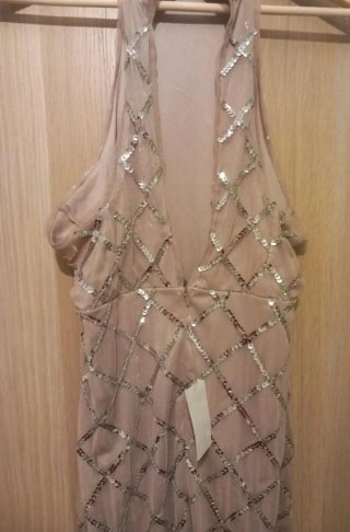 Vestido fiesta lentejuelas rosa y plata