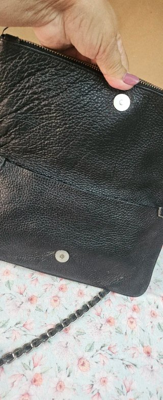 Bolso Piel Italiana Negro Cadena Plata