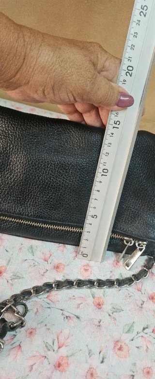 Bolso Piel Italiana Negro Cadena Plata