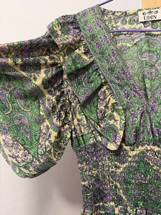Vestido largo estampado verde y morado