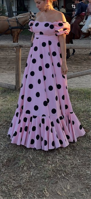 Vestido Flamenca Rosa Lunares Negros