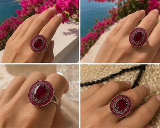 anello artigianale argento rodiato rubellite natur