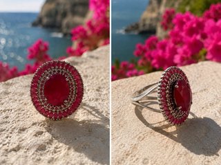 anello artigianale argento rodiato rubellite natur