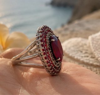 anello artigianale argento rodiato rubellite natur