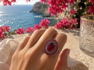 anello artigianale argento rodiato rubellite natur