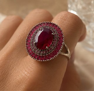 anello artigianale argento rodiato rubellite natur