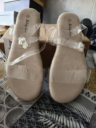 Sandalias Melody Shoes Talla 39 Vinilo Beige