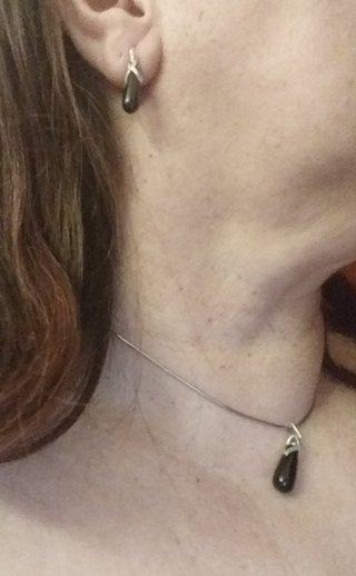 Conjunto Plata y Obsidiana: Pendiente y Colgante