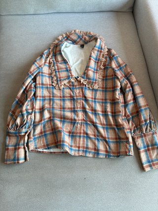 Camisa de pana a cuadros beige y azul