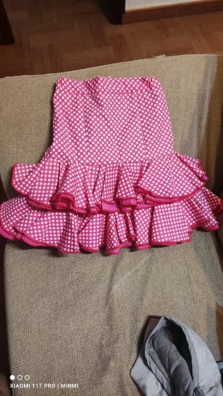 Falda flamenca niña lunares rosa cintura 50largo40