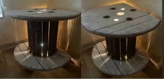 Mesa de bobina de madera rústica