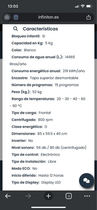 Lavadora INFINITON Blanca 5kg