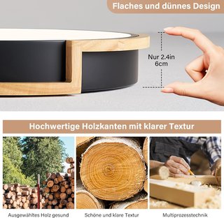 Lámpara Techo LED 40cm Madera Negra