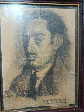 Antiguo cuadro dibujo carboncillo autorretrato