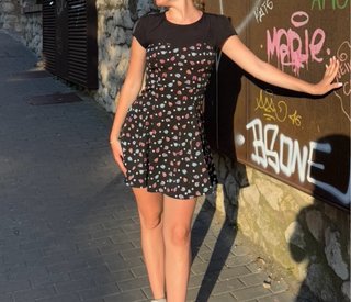 Vestido negro flores y lunares Talla S