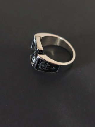 Anillo Sello Cruz Plateado Acero Inoxidable