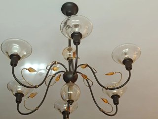 2 Lámparas de Techo Tela y Metal Cristal de Murano