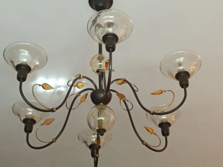 2 Lámparas de Techo Tela y Metal Cristal de Murano