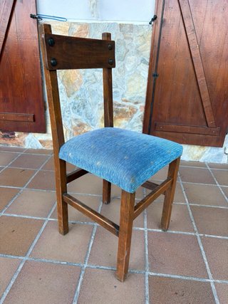 4 Sillas Rústicas Madera Tapizado Azul