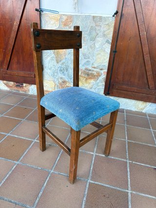 4 Sillas Rústicas Madera Tapizado Azul