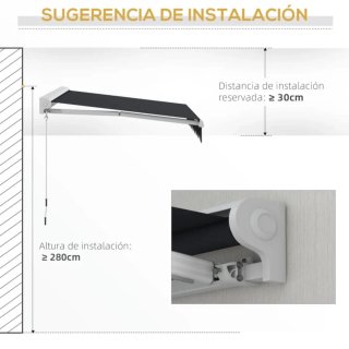 Toldo retráctil negro y blanco