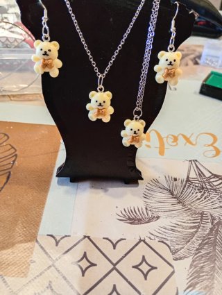 Set Orsetto Bianco Portafortuna Collana Orecchini