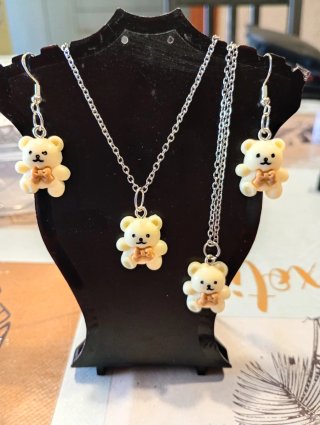 Set Orsetto Bianco Portafortuna Collana Orecchini