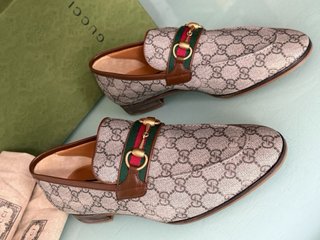 Mocasines Gucci Horsebit Web Beige y Marrón