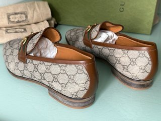 Mocasines Gucci Horsebit Web Beige y Marrón