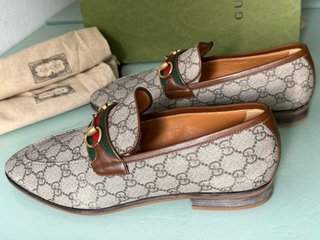Mocasines Gucci Horsebit Web Beige y Marrón