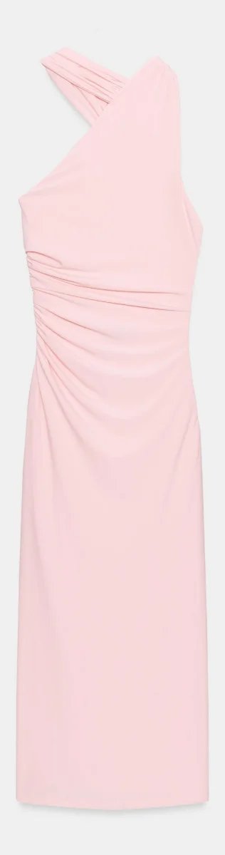 Vestido rosa fruncido halter